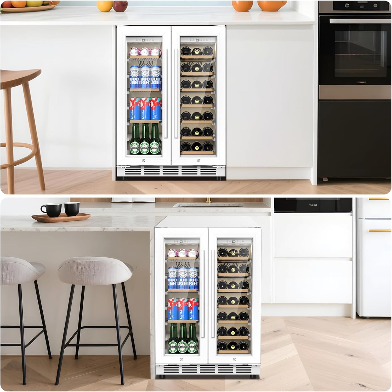 24 Inch Dual Zone Wine and Beverage Refrigerator - Under Counter Built-in/Free Standing Beverage Cooler with Glass Door,Beverage Fridge with Large Capacity, Advanced Cooling System, White - Image 7