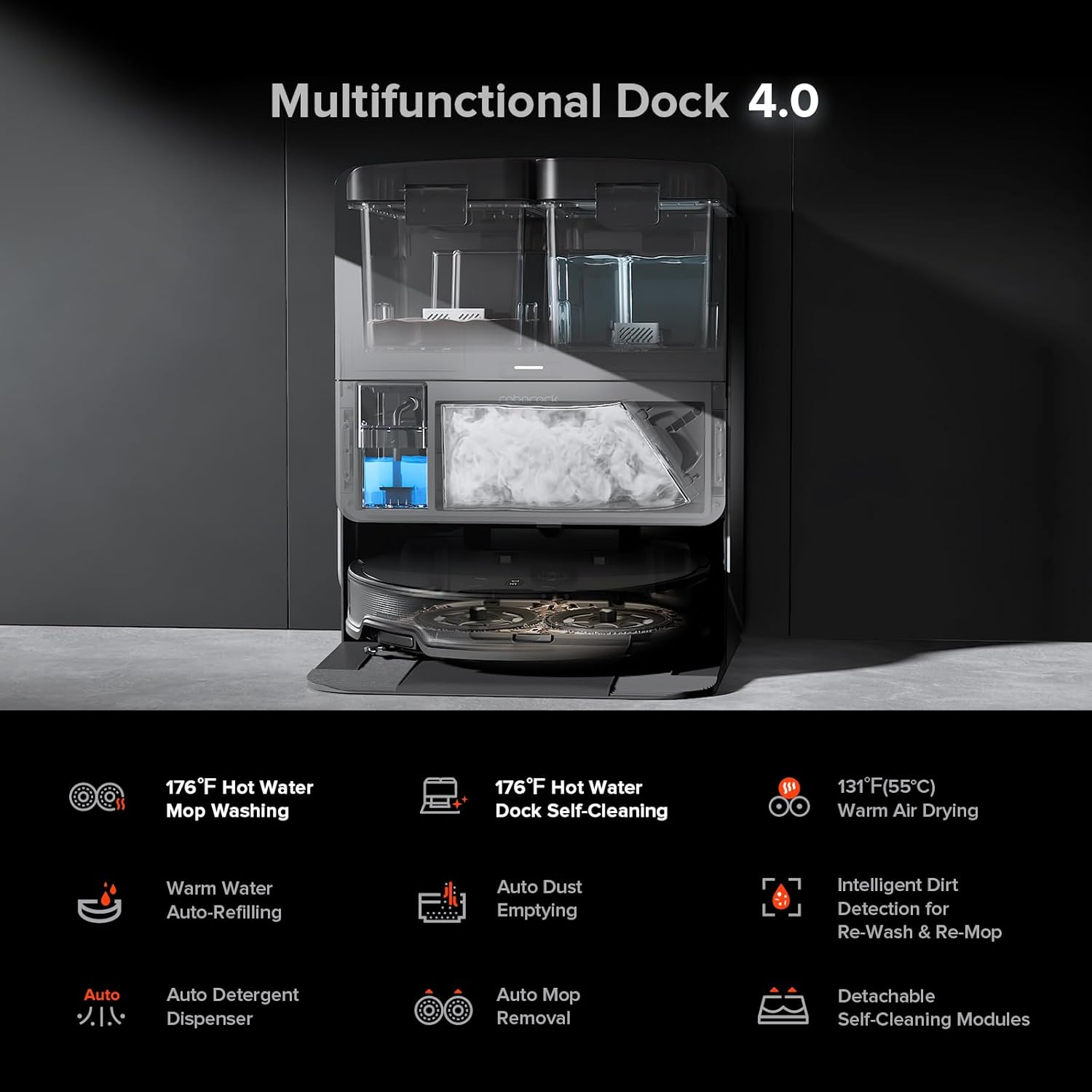 roborock Saros 10R Robot Vacuum and Mop, 22,000 Pa Suction, Zero-Tangling, 3.14’’ Ultra Slim, FlexiArm Riser Technology for Carpet & Floor, Corner & Edge Cleaning, Self-Emptying, Hot Air Drying, Black - Image 8