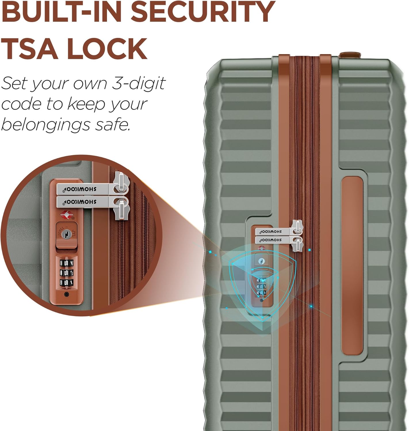 SHOWKOO Luggage Sets 3 Piece Hardside Expandable Suitcase with Double Spinner Wheels Tsa Lock Green (20in/24in/28in) - Image 7