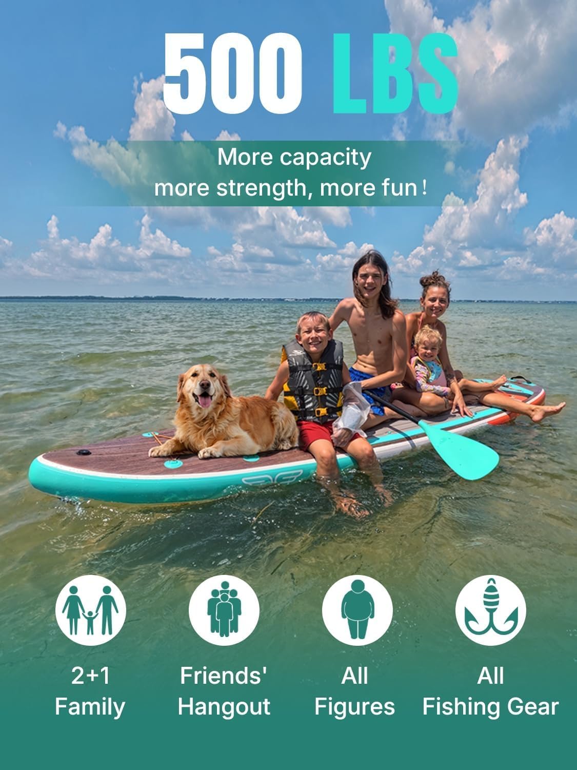 Niphean (Extra Large) Inflatable Paddle Board, SUP for 2+1 People/Family 500lbs Capacity Stand Up Paddle Board with SUP Accessories, StabilTrac Fin Non-Slip Paddleboard for Adults(Beginner Friendly) - Image 2