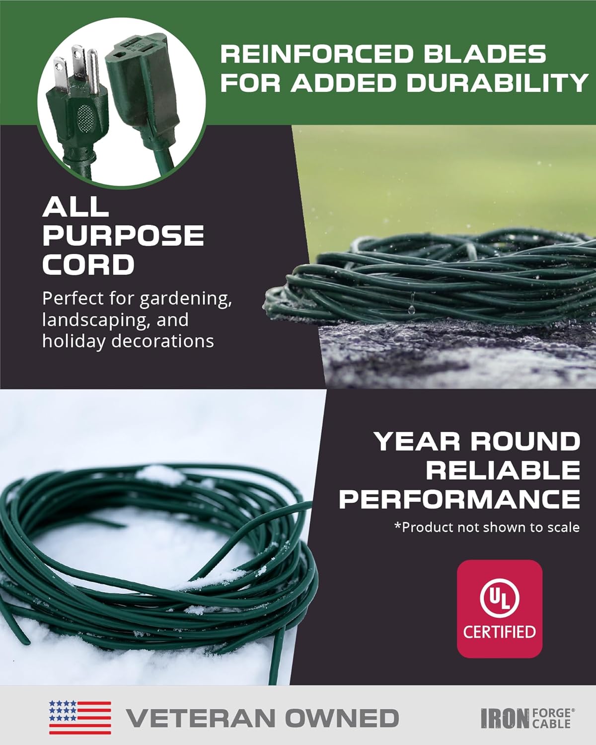 Iron Forge Cable 2 Pack Weatherproof 6 Ft Outdoor Extension Cord - 16/3 SJTW Heavy Duty Green Extension Cord 3 Prong - 13 Amp Exterior Power Cable - Image 9