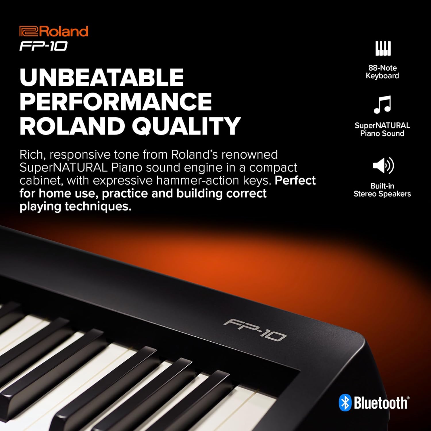 Roland FP-10 | Compact 88-Note Digital Piano | SuperNATURAL Piano Tones | Authentic Acoustic Feel Keyboard | Great for Beginners & Experienced Players | Bluetooth & MIDI Connectivity - Image 4