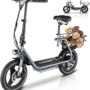 Caroma Electric Scooter with Seat for Adults, Max 30Miles Ranges&20Mph, 500/800/1200W Motor, 14″ Fat Tire Foldable Commuter E-Scooter with Basket for Pets & Cargo, 300lbs Max Load
