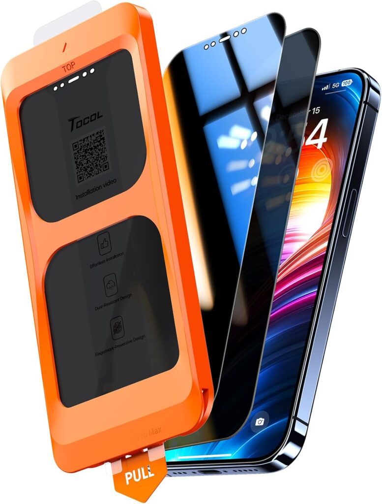 TOCOL Privacy Screen Protector for iPhone 12 Pro Max 9H Hardness Military Grade Shatterproof HD Tempered Glass Full Coverage Easy Installation 2 Pack