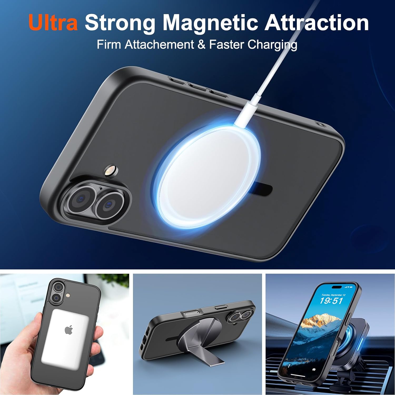SUPFINE Magnetic for iPhone 17 Case (Compatible with MagSafe)(Military Grade Drop Protection) Translucent Matte Shockproof with Anti-Fingerprint Phone Cover,Black - Image 5