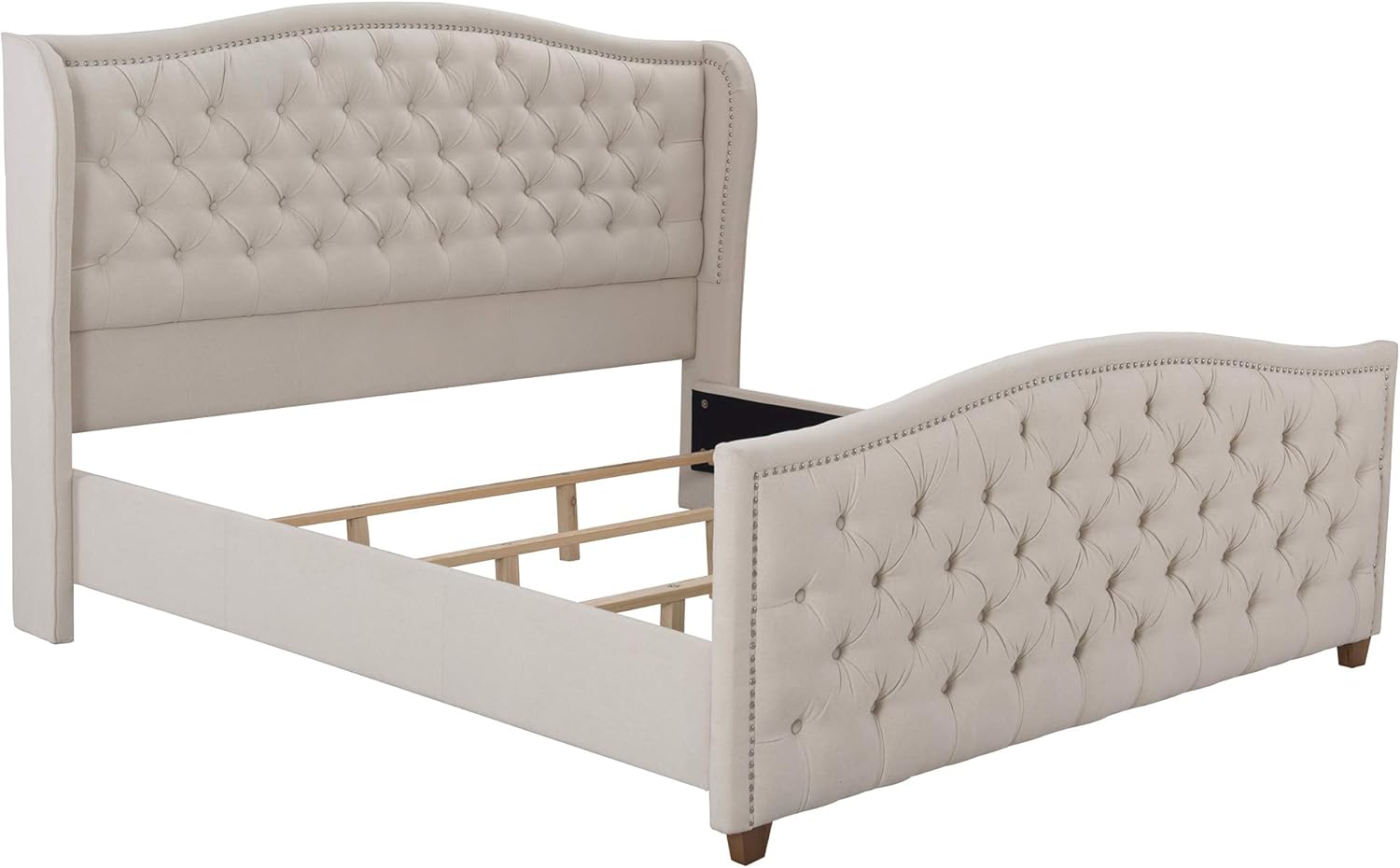 Jennifer Taylor Home Marcella Upholstered Shelter Headboard Bed Set, King, Sky Neutral Beige Polyester - Image 4