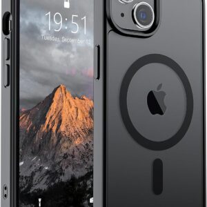 SUPFINE Magnetic for iPhone 14 Case & iPhone 13 Case (Compatible with MagSafe)(Military Grade Drop Protection) Translucent Matte Shockproof Phone Cover,Black