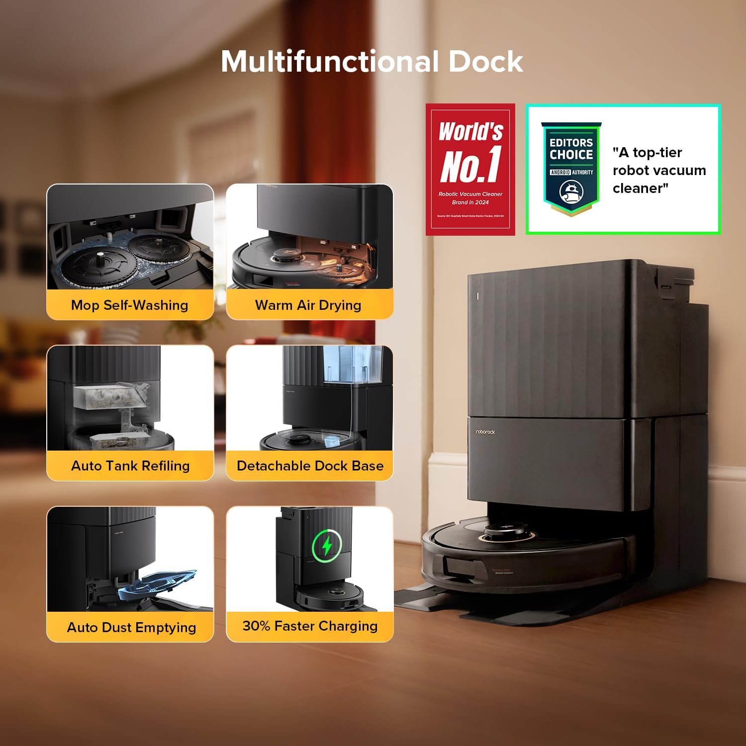 roborock Qrevo S5V Robot Vacuum and Mop, FlexiArm Edge Mopping, 12,000Pa Suction, Dual Zero-Tangle System, Smart Obstacle Avoidance, 10mm Mop Lifting, Auto Mop Washing&Drying, Self-Emptying&Refilling - Image 3