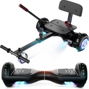 Scooter with Seat Attachment for Kids Adults, 6.5” 8.5”Balancing Scooter with Bluetooth Speakers & Colorful LED Light with Kart