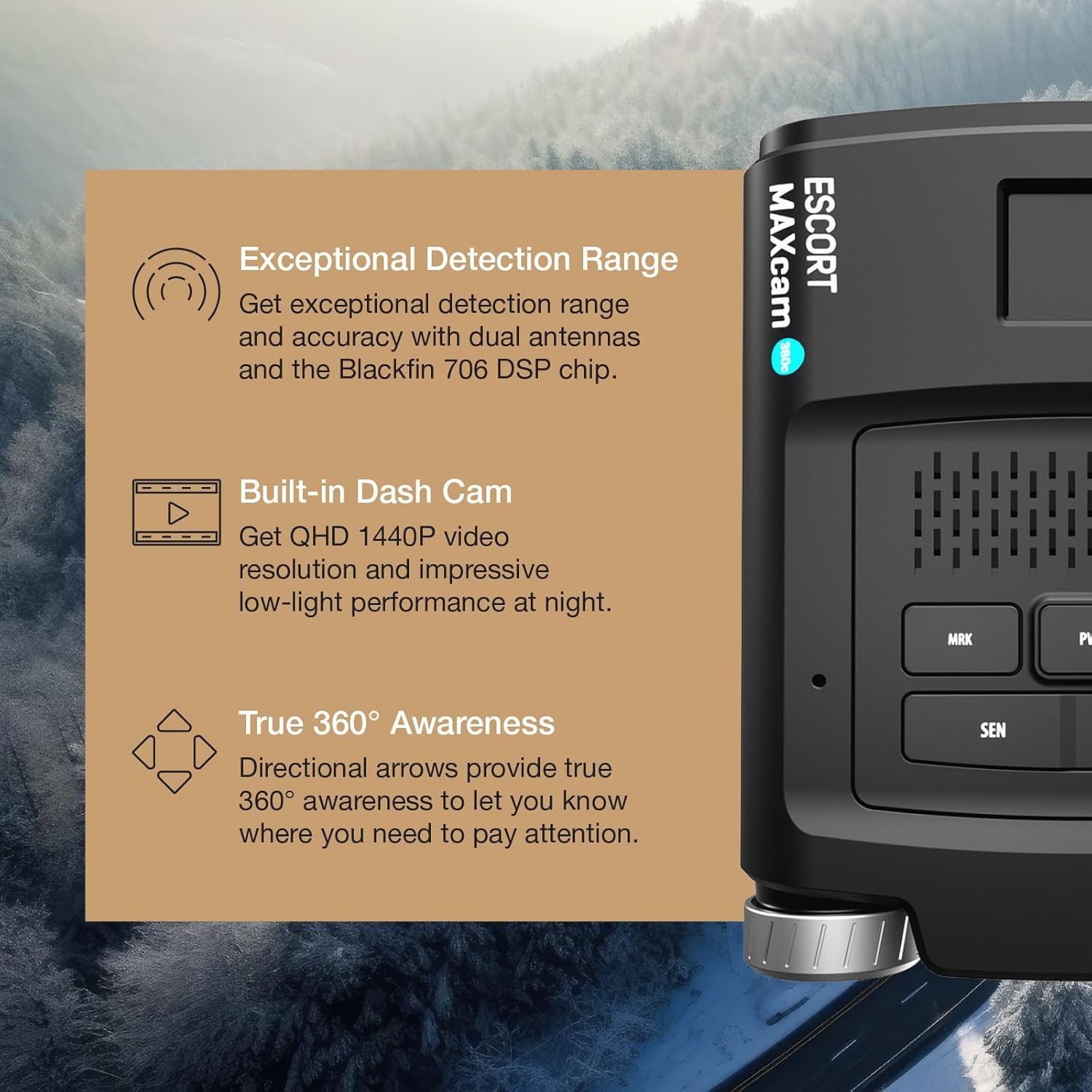 Escort MAXcam 360c Laser Radar Detector and Dash Camera - Great Range, 360° Protection, Shared Alerts, Incident Reports, Apple CarPlay and Android Auto Compatible, 16GB SD Card Included - Image 3