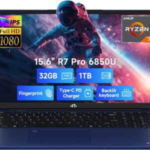 NIMO 15.6″ FHD Light-Gaming-Laptop, 8 Cores AMD Ryzen 7 Pro 6850U 32GB LPDDR5 RAM 1TB SSD (Beat i7-1360P Up to 4.7GHz) GPU AMD Radeon 680M IPS Computer with 100W Type-C Backlit Keyboard Fingerprint