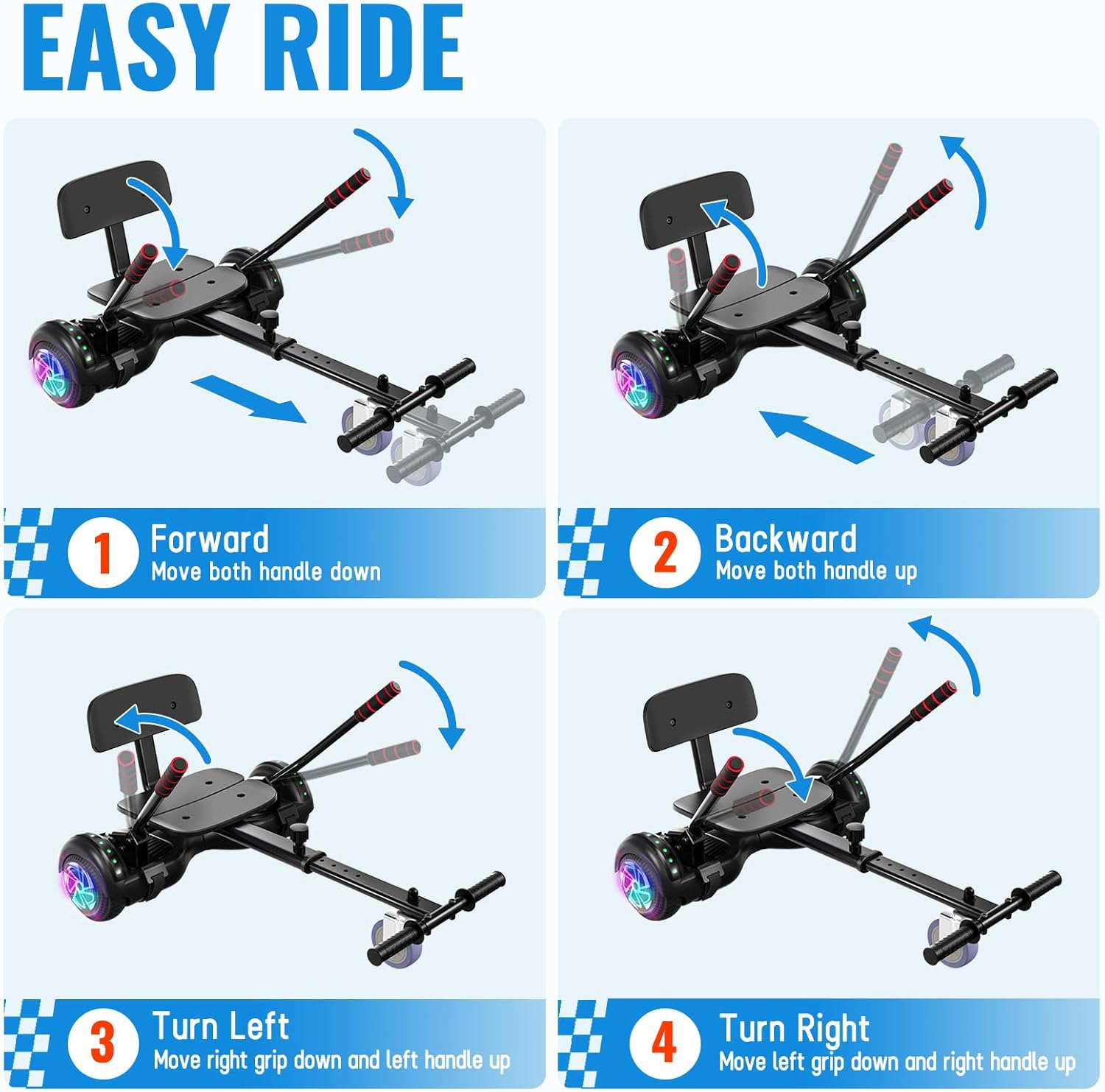 Scooter with Seat Attachment for Kids Adults, 6.5'' 8.5''Balancing Scooter with Bluetooth Speakers & Colorful LED Light with Kart - Image 4