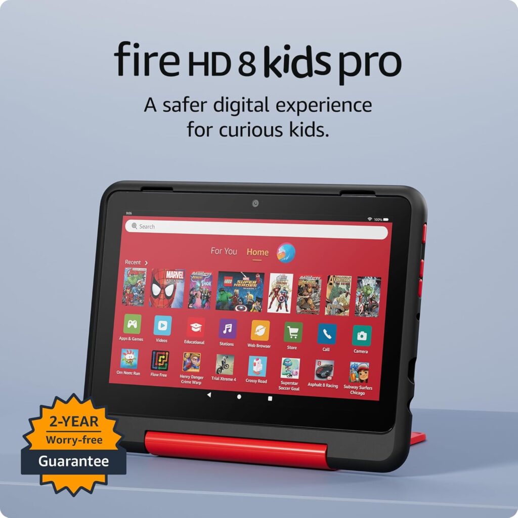 Amazon Fire HD 8 Kids Pro tablet (newest model), ages 6-12. Bright 8" HD screen, includes ad-free content, parental controls, 13-hr battery, slim case for older kids, 32GB, Marvel Avengers