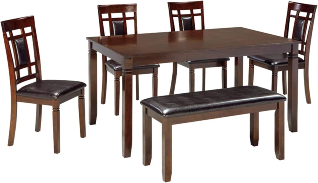 Signature Design by Ashley Bennox Dining Room Table and Chairs with Bench (Set of 6), Brown