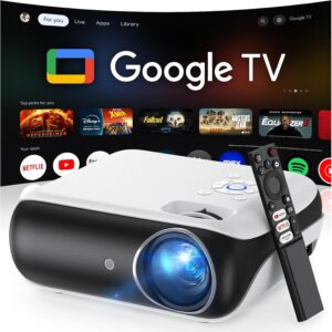 Official Licensed Google TV Smart Projector, HAPPRUN 4K UHD Home Theater with Dolby Sound, Wi-Fi & Bluetooth, Built-in Streaming Apps, Compatible with Games Consoles & Smartphone, Indoor & Outdoor Use