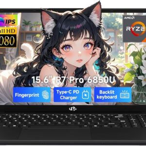 NIMO 15.6″ Light-Gaming-Laptop, 8 Cores AMD Ryzen 7 Pro 6850U 16GB LPDDR5 RAM 512GB SSD Radeon 680M GPU (Beat i7-1360P Up to 4.7GHz) IPS FHD Computer with 100W Type-C Fingerprint Backlit Keyboard