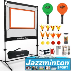 Jazzminton-Sport – The Original Paddle Game with Net for Indoors & Outdoors – Active, Joint-Friendly Family Fun – Like Badminton, Pickleball & Tennis with a Twist