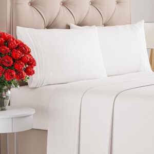Queen Size 4 Piece Sheet Set – Comfy Breathable & Cooling Bed Sheets Set – Hotel Luxury Bedding for Women, Men, Kids, Teens, Boys & Girls – Deep Pockets, Soft, Wrinkle Free – Oeko-Tex – Antique White