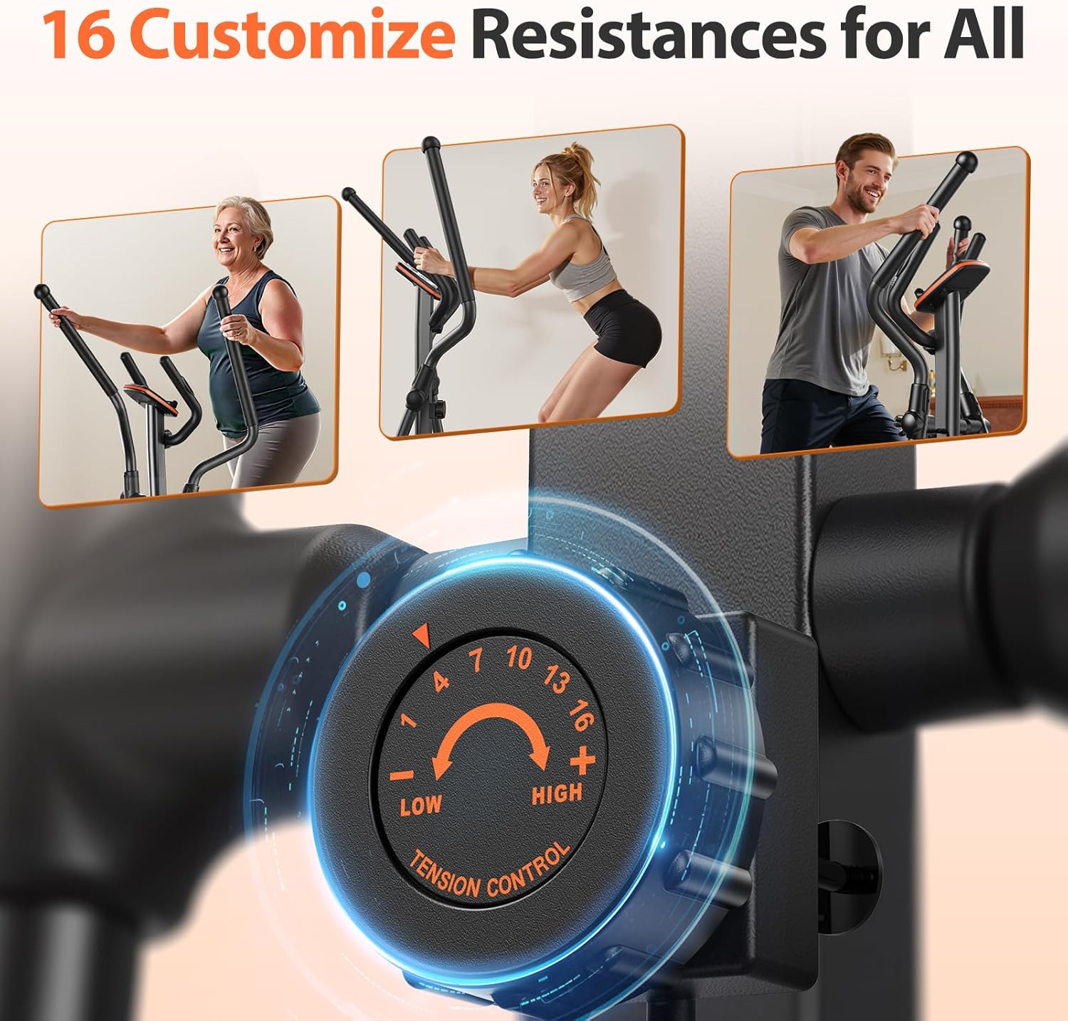 Niceday Elliptical Machine, Elliptical Exercise Machine for Home with Hyper-Quiet Magnetic Driving System, Elliptical Trainer with 15.5IN & 20IN Stride, 16 Resistance Levels, 500LBS Loading Capacity - Image 5