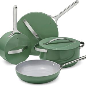 Caraway Non-stick Ceramic Cookware Set (12 Piece) Pots, Pans, Lids and Kitchen Storage – PFAS & PFOA Free – Oven Safe Pan Set & Compatible with All Stovetops – Sage