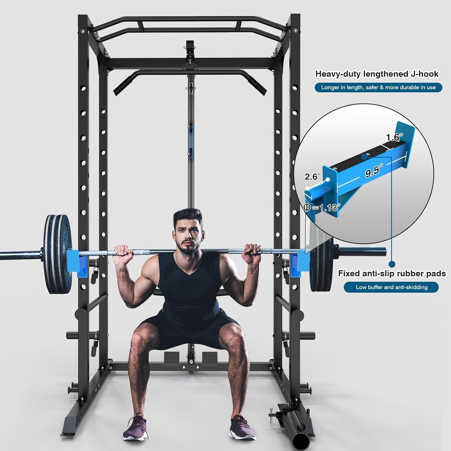 Power Cage, Multi-Functional Power Rack with J-Hooks, Dip Handles, Landmine Attachment and Optional Cable Pulley System for Home Gym - Image 3