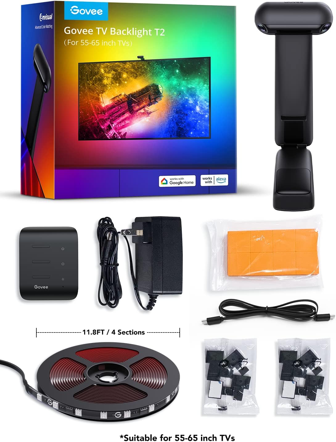 Govee Envisual TV LED Backlight T2 with Dual Cameras, 11.8ft RGBIC Wi-Fi LED Strip Lights for 55-65 inch TVs, Double Strip Light Beads, for Home Decorations, Smart App Control, Music Sync - Image 8
