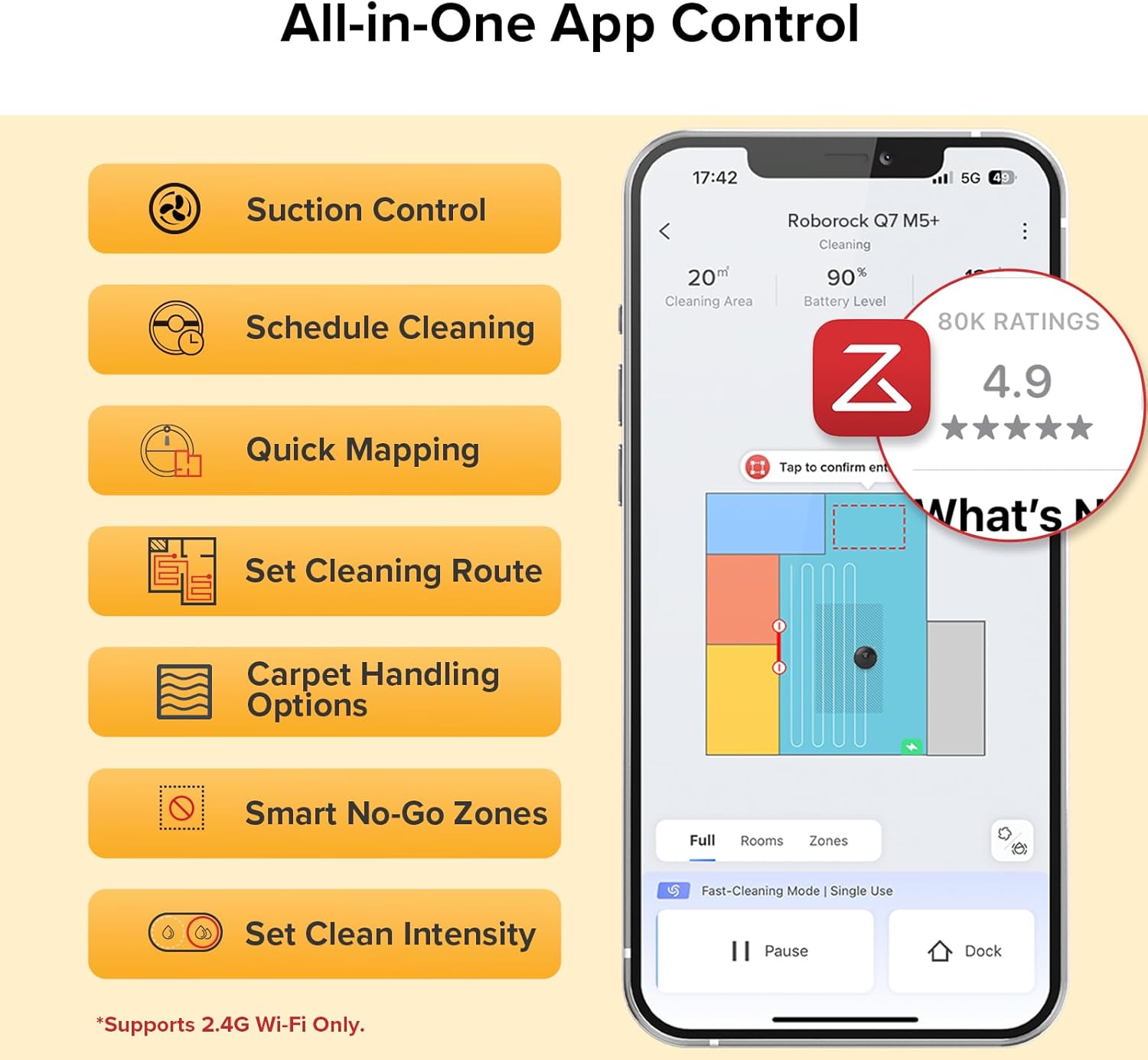 roborock Q7 M5+ Robot Vacuum and Mop, Upgraded from Q5 Max+, Up to 7-9 Weeks Self-Empty, 10000Pa Suction, Dual Anti-Tangle System for Pet Hair & Carpet, PreciSense LiDAR Navigation, App Control, Black - Image 7