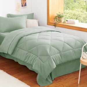 CozyLux Twin XL Comforter Set Sage Green – 5 Pieces Twin Extra Long Bed in a Bag for College Dorm, All Season Bedding Set for Girls and Boys, Soft Bed Set with Comforter, Sheets, Pillowcase & Sham