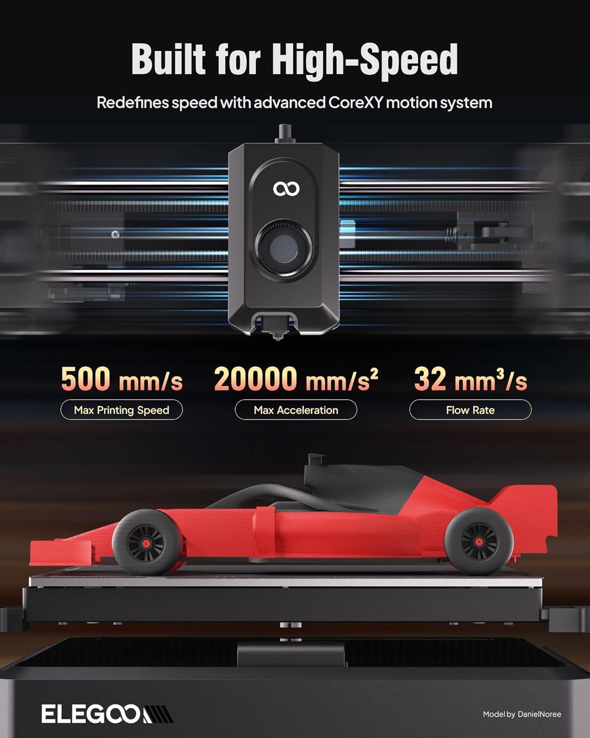 ELEGOO Centauri Carbon 3D Printer, CoreXY 500mm/s High Speed Printing with Auto Calibration, 320°C Nozzle and Built-in Camera, Ready to Print Out of The Box, 256x256x256mm Printing Size - Image 3
