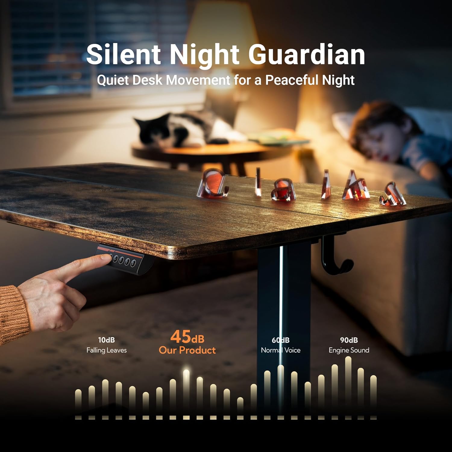 Claiks Electric Standing Desk, Adjustable Height Stand up Desk, 24x48 Inches Sit Stand Home Office Desk with Splice Board, Black Frame/Rustic Brown Top - Image 6