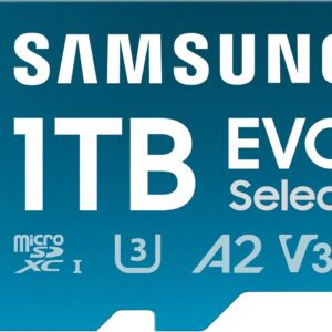Samsung EVO Select microSD Memory Card + Adapter, 1TB microSDXC, Up-to 160 MB/s, 4K UHD, UHS-I, C10, U3, V30, A2, for Mobile Phone, Smartphones, Nintendo-Switch, and Tablets (MB-ME1T0SA/AM)