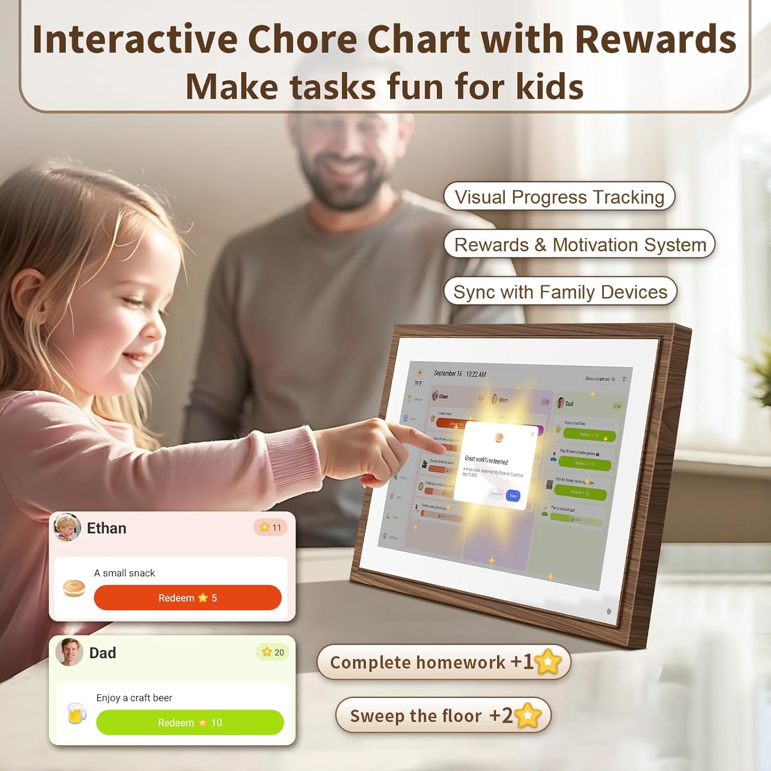 10.1 Inch Digital Calendar Chore Chart with Touchscreen - Full HD Interactive Display, Wall & Desk Mountable Family Planner, to-Do List & Meal Planner, Digital Picture Frame Gifts for Women Mom - Image 4