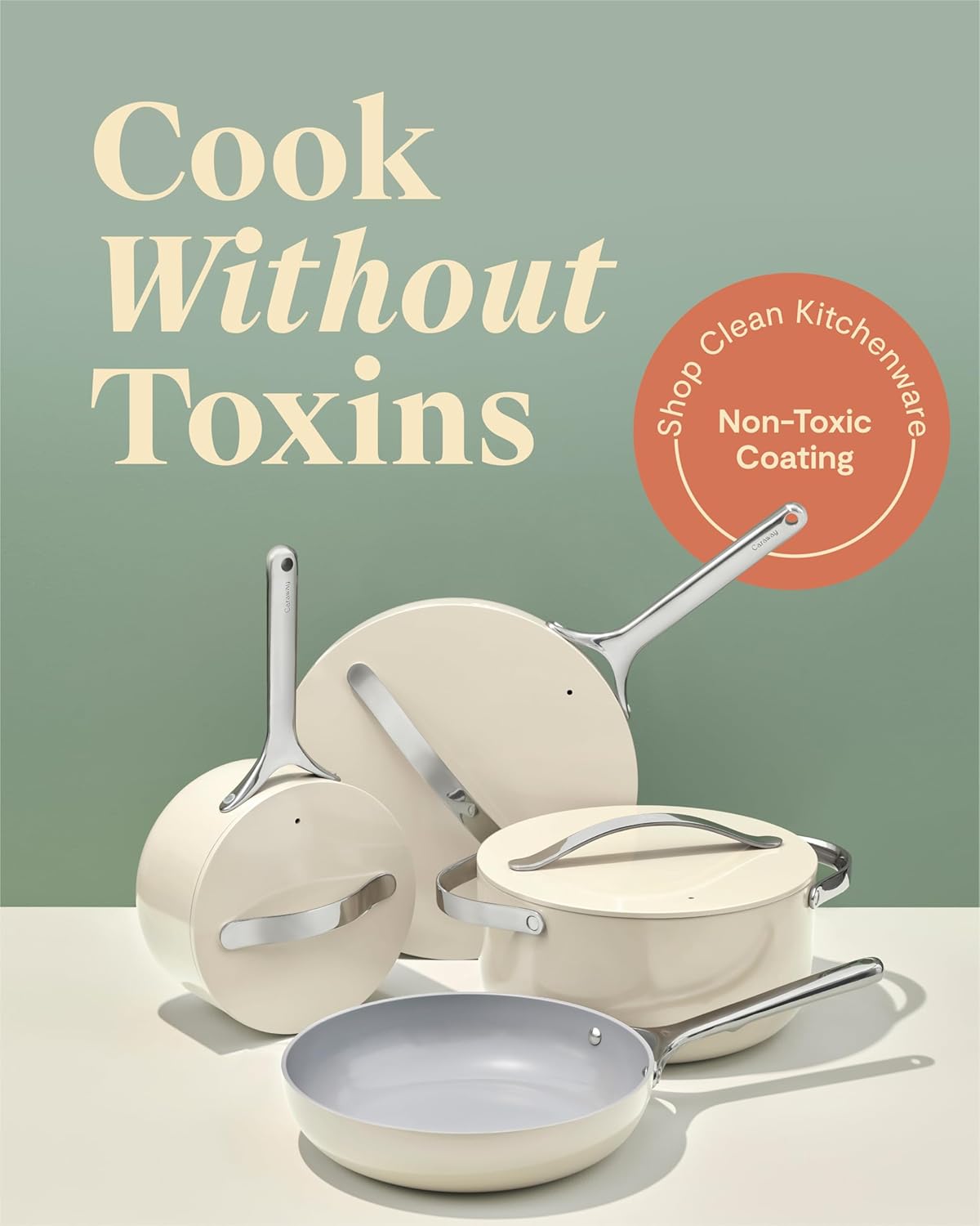 Caraway Non-stick Ceramic Cookware Set (12 Piece) Pots, Pans, Lids and Kitchen Storage - PFAS & PFOA Free - Oven Safe Pan Set & Compatible with All Stovetops - Sage - Image 2