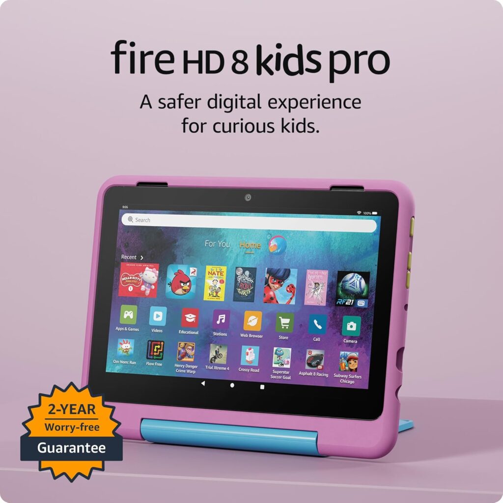 Amazon Fire HD 8 Kids Pro tablet (newest model), ages 6-12. Bright 8" HD screen, includes ad-free content, parental controls, 13-hr battery, slim case for older kids, 32GB, Jungle Cat