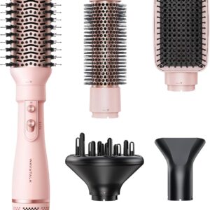 Blow Dryer Brush Set, Wavytalk Air Sculpt 5-in-1 Hot Air Brush Set, Multi Hair Styler for Salon Blowouts, Smooth Curls, Volumizing and Straightening, Sleek and Less Frizz, Pink