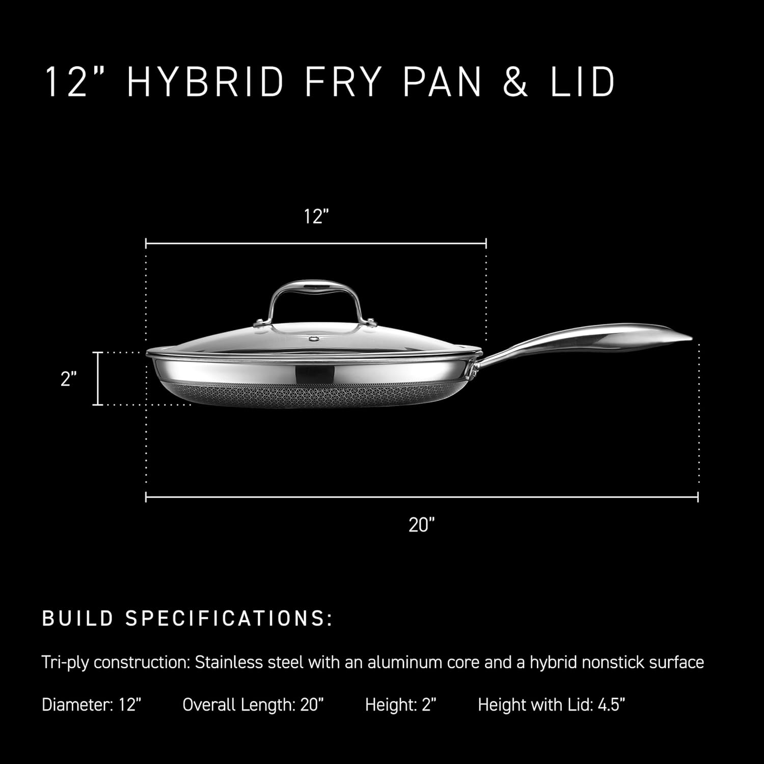 HexClad Hybrid Nonstick 12-Inch Frying Pan with Tempered Glass Lid, Stay-Cool Handle, Dishwasher-Friendly, Oven-Safe Up to 900°F, Induction Ready, Compatible with All Cooktops - Image 3