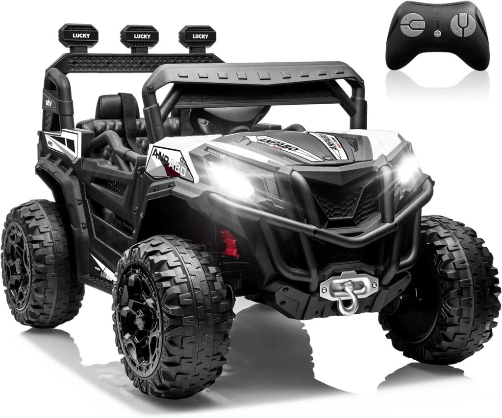 ANPABO 24V Ride on Toys for Big Kids w/Remote Control, 4X75W Motors, Max 4.5MPH, 4WD/2WD Switchable, 4 Shock Absorbers, 19" Spacious Seat, Bluetooth, Electric Car for Kids(White)