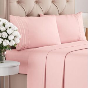 Full Size 4 Piece Sheet Set – Comfy Breathable & Cooling Bed Sheets Set – Hotel Luxury Bedding for Women, Men, Kids, Teens, Boys & Girls – Deep Pockets, Ultra-Soft, Wrinkle Free – Oeko-Tex – Baby Pink