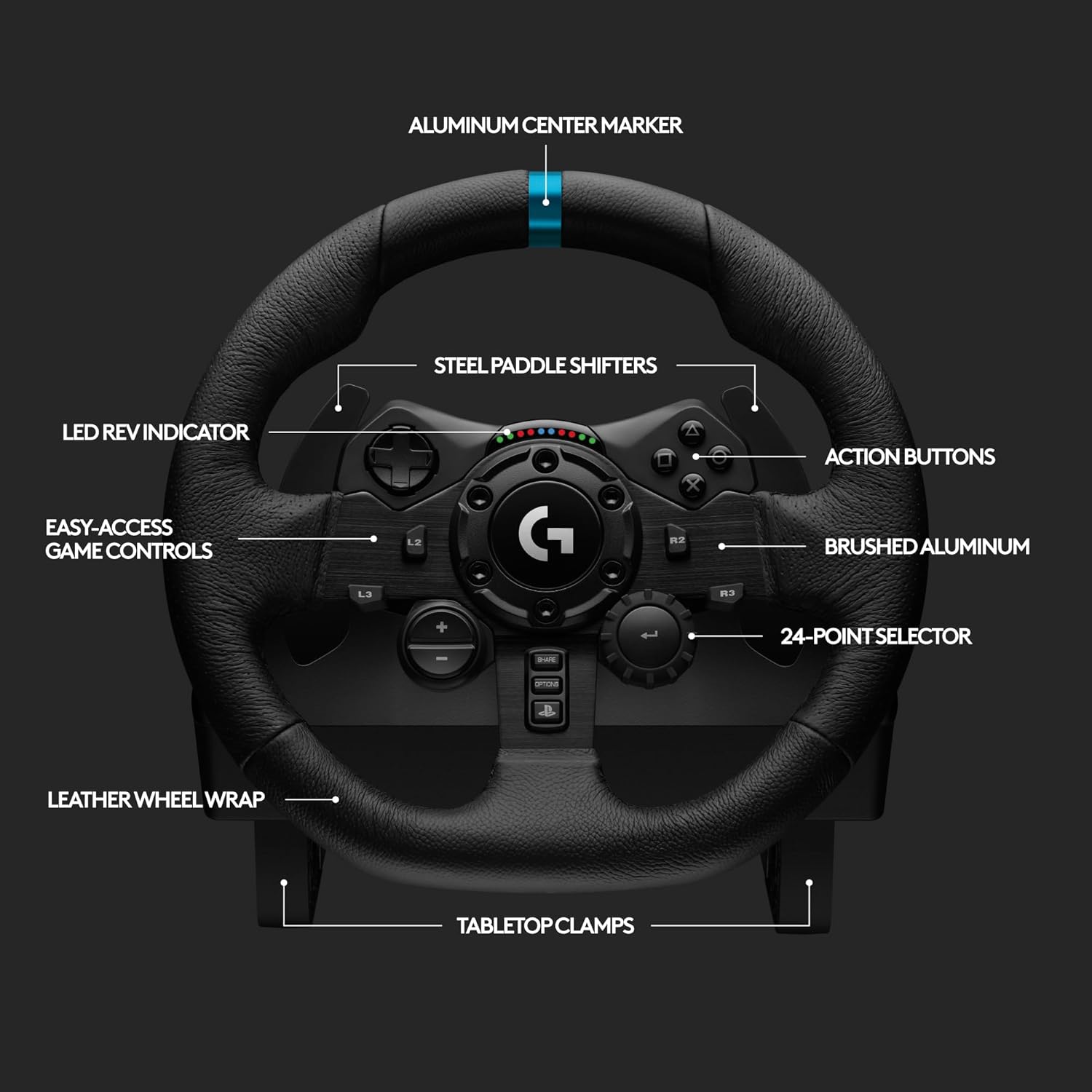 Logitech G923 Racing Wheel and Pedals, TRUEFORCE up to 1000 Hz Force Feedback, Gaming Steering Wheel PS5, PS4, PC, Mac, Genuine Leather- Black - Image 7