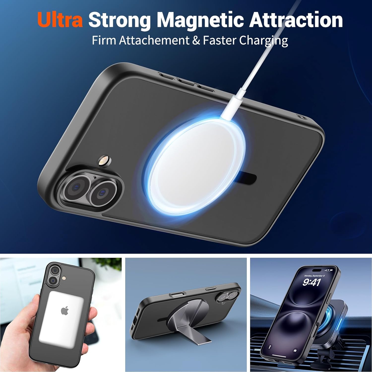 SUPFINE Magnetic for iPhone 16 Case (Compatible with MagSafe) (Military Grade Drop Protection) Translucent Matte Shockproof with Anti-Fingerprint Phone Cover,Black - Image 5