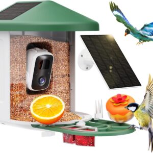 Bird Feeder with Camera with AI Identify Birds Species Solar Powered, Smart Bird House with Cam, 2K HD Video Live Stream, Instant Arrival Alerts – Green