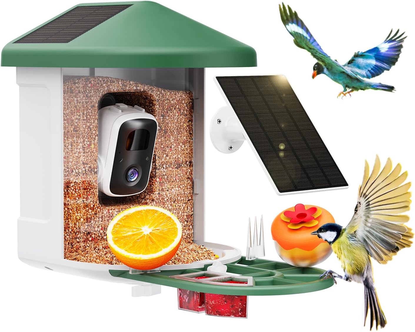 Bird Feeder with Camera with AI Identify Birds Species Solar Powered, Smart Bird House with Cam, 2K HD Video Live Stream, Instant Arrival Alerts - Green