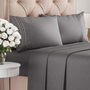 Queen Size 4 Piece Sheet Set – Comfy Breathable & Cooling Bed Sheets Set – Hotel Luxury Bedding for Women, Men, Kids, Teens, Boys & Girls – Deep Pockets, Soft and Wrinkle Free – Oeko-Tex – Dark Grey