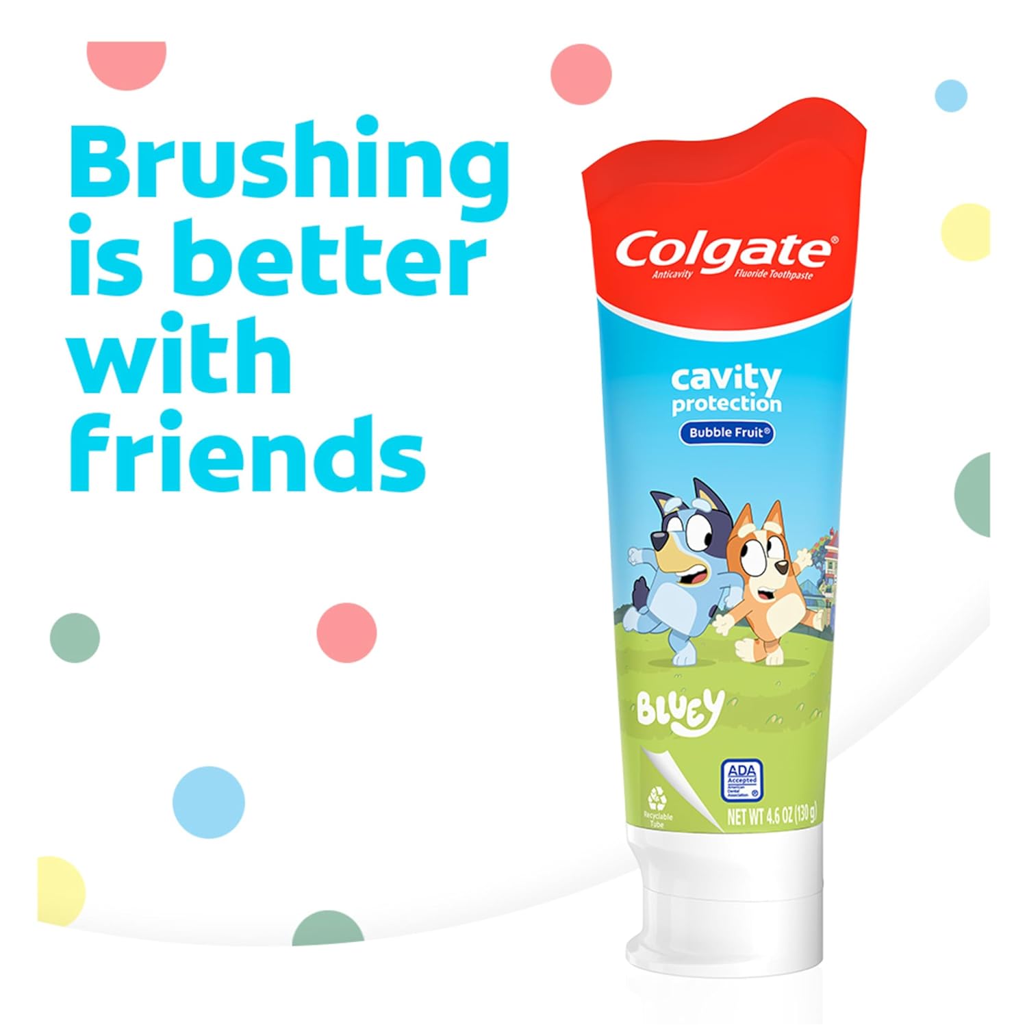 Colgate Kids Bluey Toothpaste with Fluoride for Cavity Protection, Ages 2+, ADA Accepted, Sugar Free and Gluten Free, Bubble Fruit Flavor, 4 Pack, 4.6 Oz Tubes - Image 2