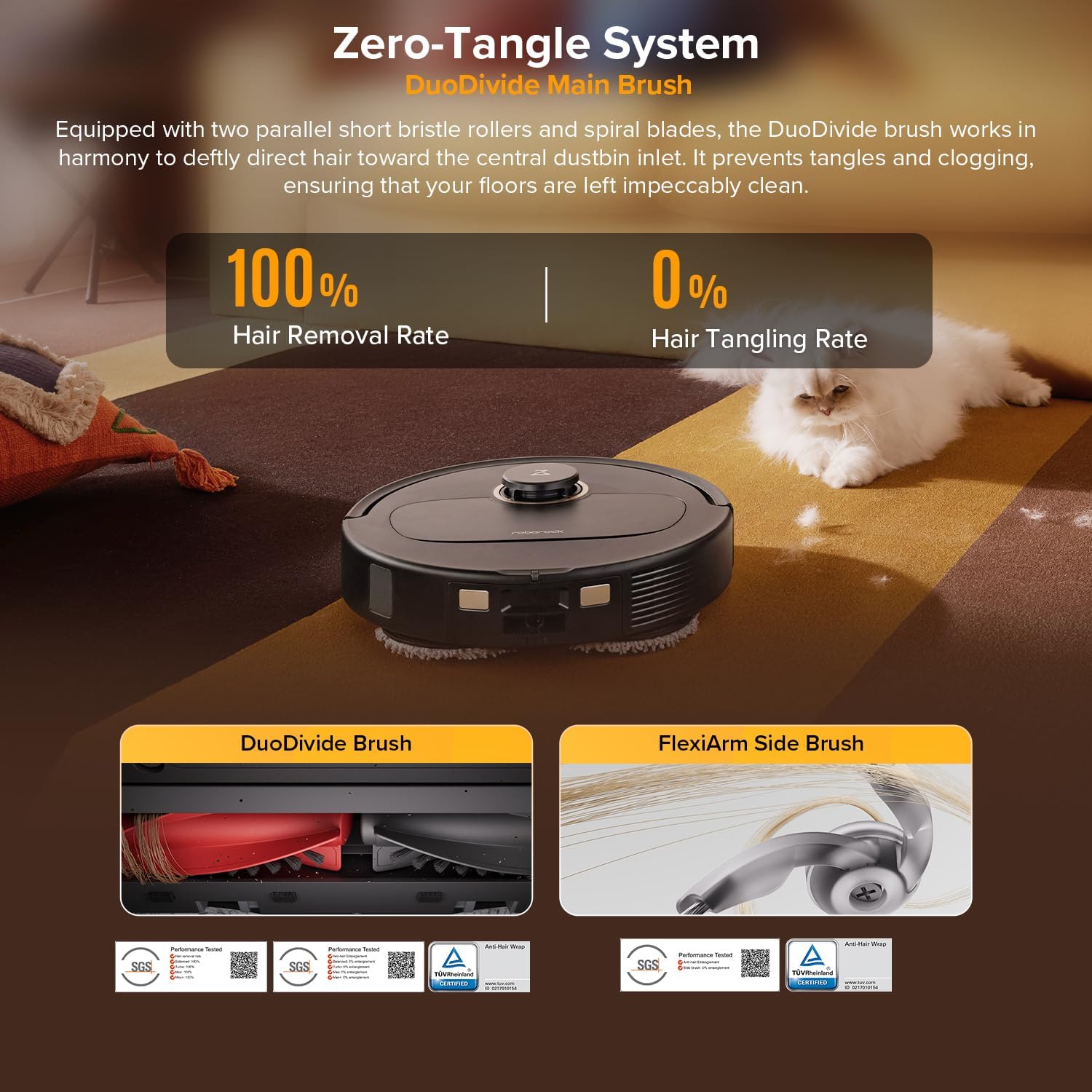 roborock Qrevo S5V Robot Vacuum and Mop, FlexiArm Edge Mopping, 12,000Pa Suction, Dual Zero-Tangle System, Smart Obstacle Avoidance, 10mm Mop Lifting, Auto Mop Washing&Drying, Self-Emptying&Refilling - Image 5