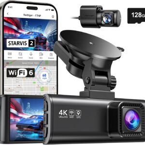 REDTIGER 4K Dash Cam Front Rear, STARVIS 2 Sensor, Free Card Included, 5.8GHz WiFi-20MB/s Fast Download, Dash Camera for Cars with GPS, WDR Night Vision, 170°Wide Angle, 24H Parking Mode(F7NP)