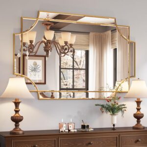 Kelly Miller 32″x48″ Large Gold Mirror for Wall, Modern Decorative Mirror Rectangle Wall Vanity Mirror Bevelled Full Length for Bathroom Living Room Bedroom Farmhouse Fireplace Entryway