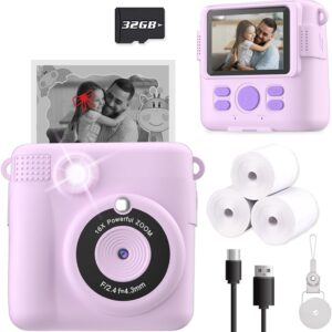 Instant Print Camera for Kids, Christmas Birthday Gifts for Girls Boys Age 3-12,Kids Digital Cameras for Toddler, Portable Toy for 3 4 5 6 7 8 9 10 Year Old Girl with 32GB SD Card-Purple