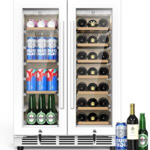 24 Inch Dual Zone Wine and Beverage Refrigerator – Under Counter Built-in/Free Standing Beverage Cooler with Glass Door,Beverage Fridge with Large Capacity, Advanced Cooling System, White