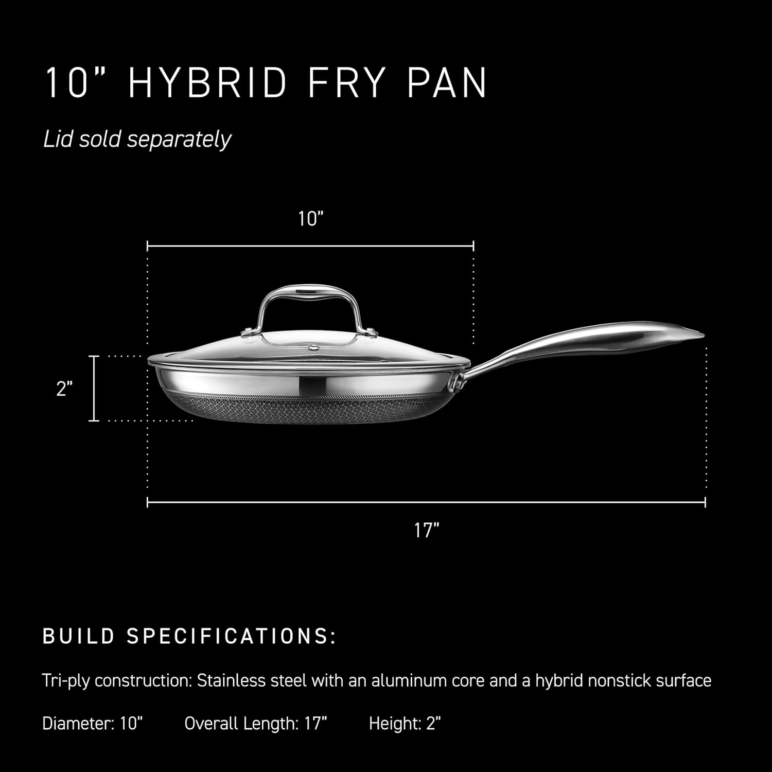 HexClad Hybrid Nonstick 10-Inch Frying Pan, Stay-Cool Handle, Dishwasher-Friendly, Oven-Safe Up to 900°F, Induction Ready, Compatible with All Cooktops - Image 3